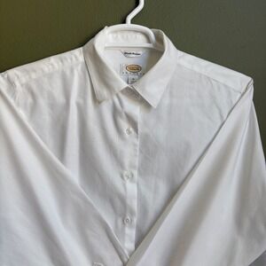 Talbots Petites White Herringbone Button Down Shirt Wrinkle Resistant Womens 16P